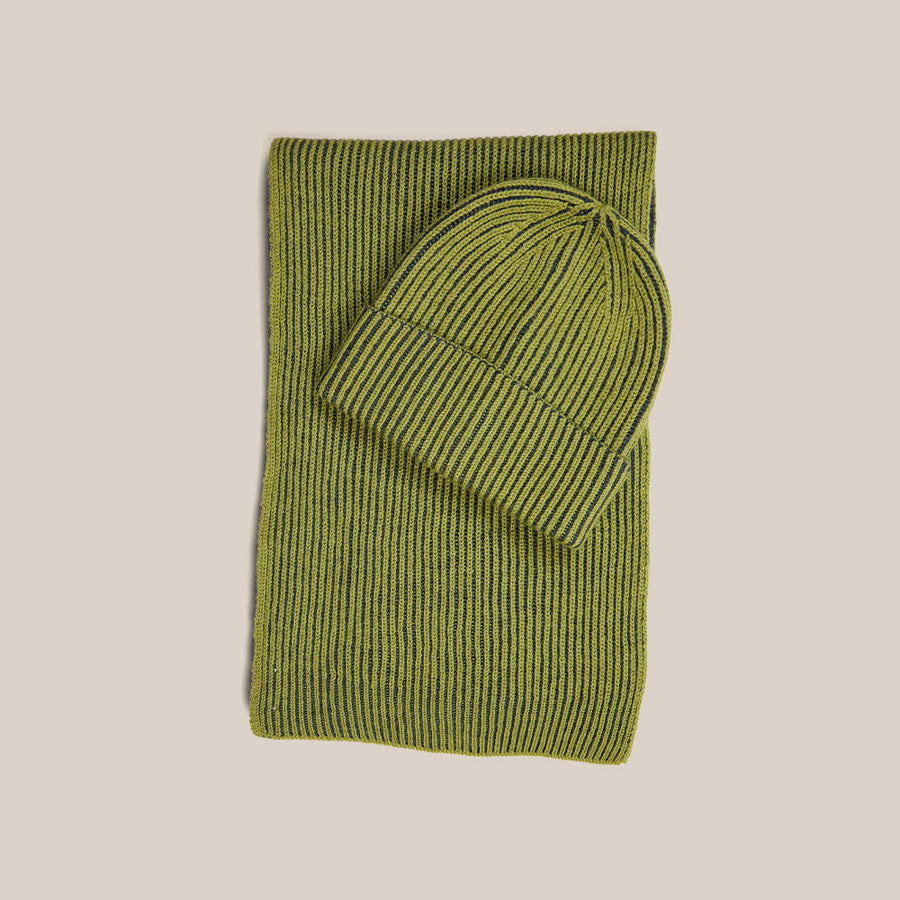 Knitted Merino Beanie - Green/Navy