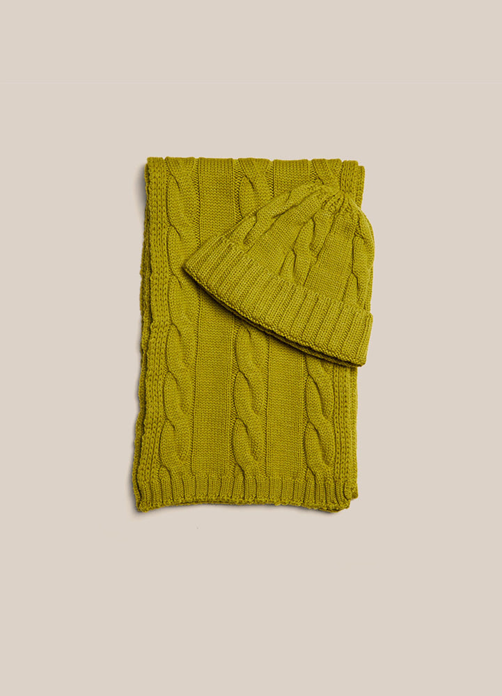 Cable Knit Beanie - Lime Green