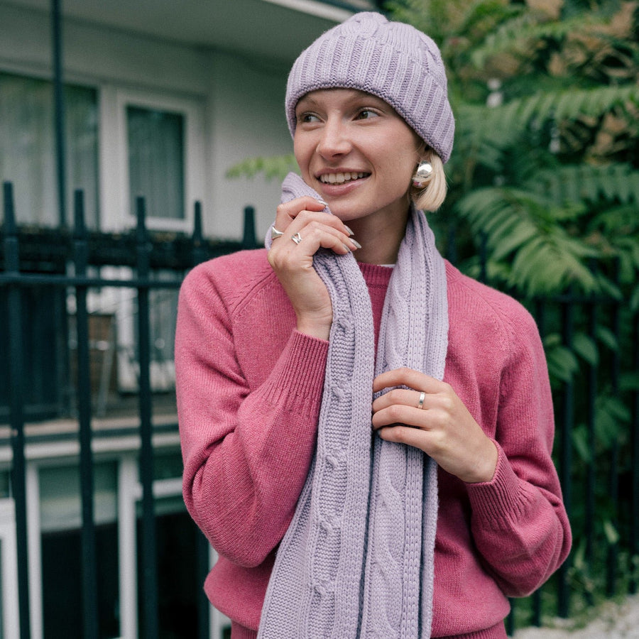 Cable Knit Beanie - Lilac